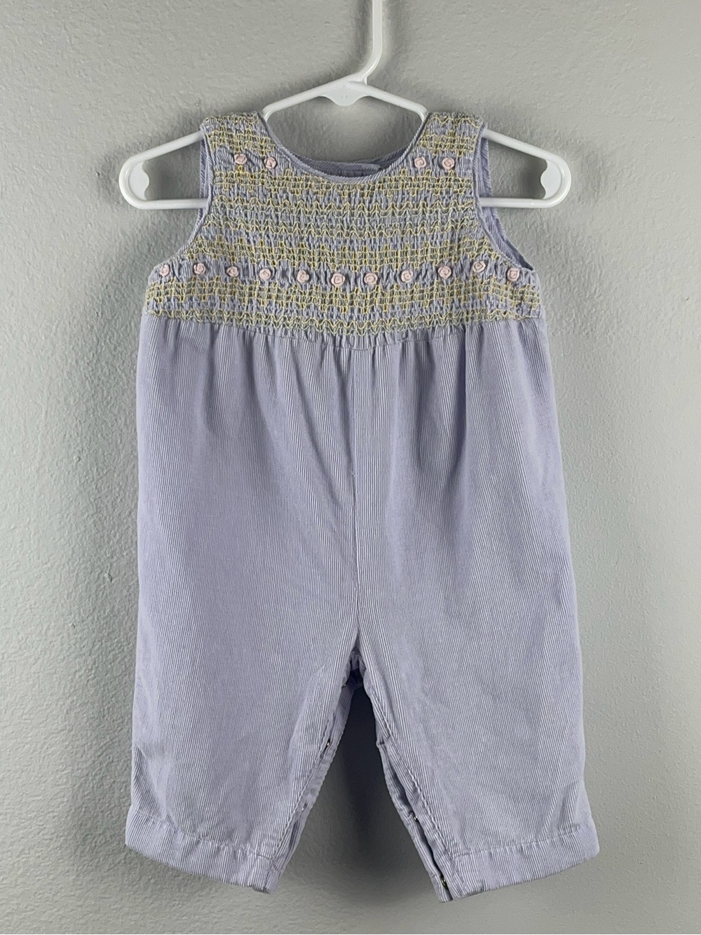 Gymboree 2000 Baby Girl Lavender Smocked Corduroy Vintage Floral Romper 3-6 M